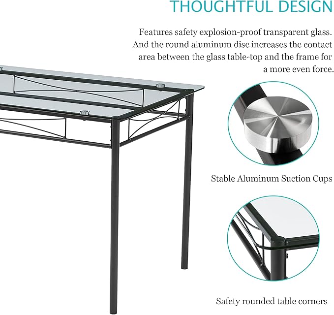 VECELO 5-Piece Kitchen Dining Table Set, Glasses Tabletop & Heavy-Duty Metel - Image 5