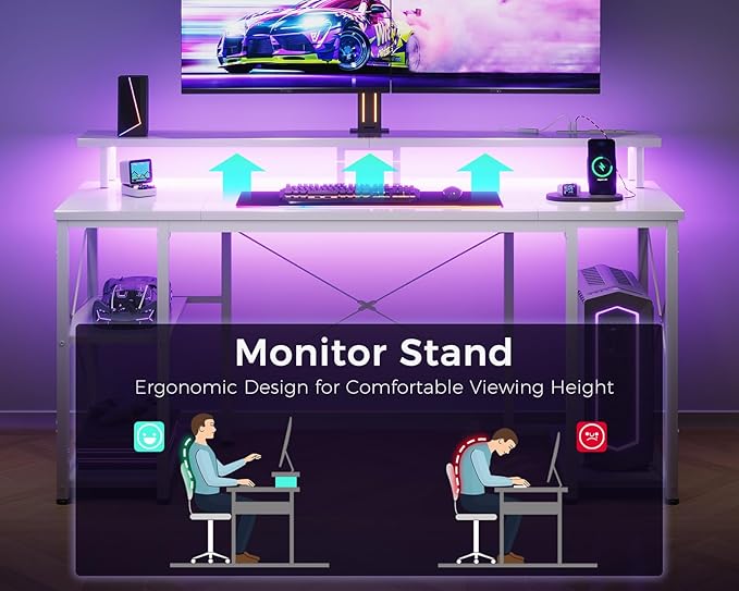 ODK 48 Inches Gaming Desk with LED Lights, Computer Desk with Monitor Stand - Image 5
