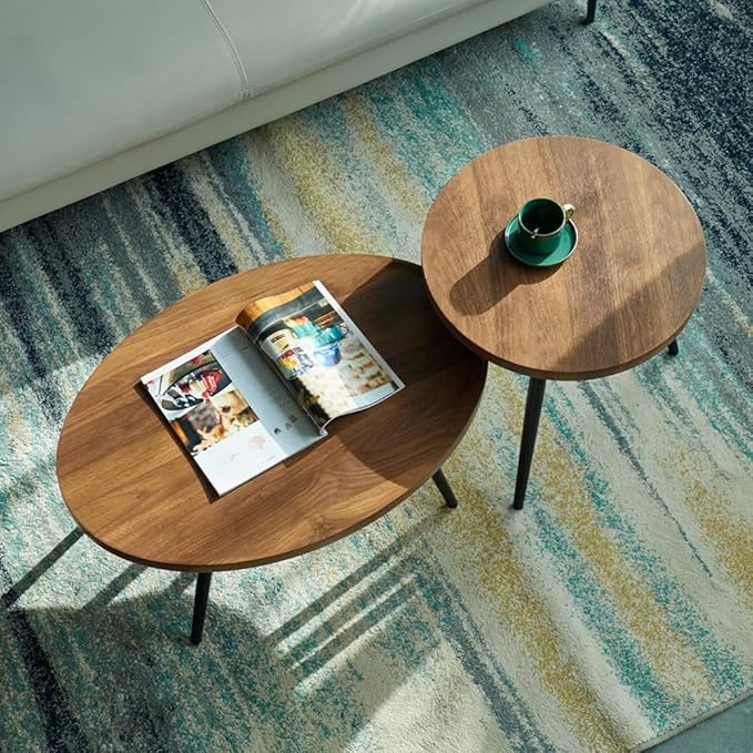 Set of 2 Coffee Table, Nesting Side Table, Living Room Sofa End Table - Image 2