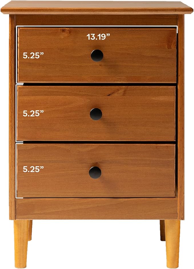 Walker Edison Traditional Wood 3 Drawer Nightstand Side Table Bedroom Storage - Image 4