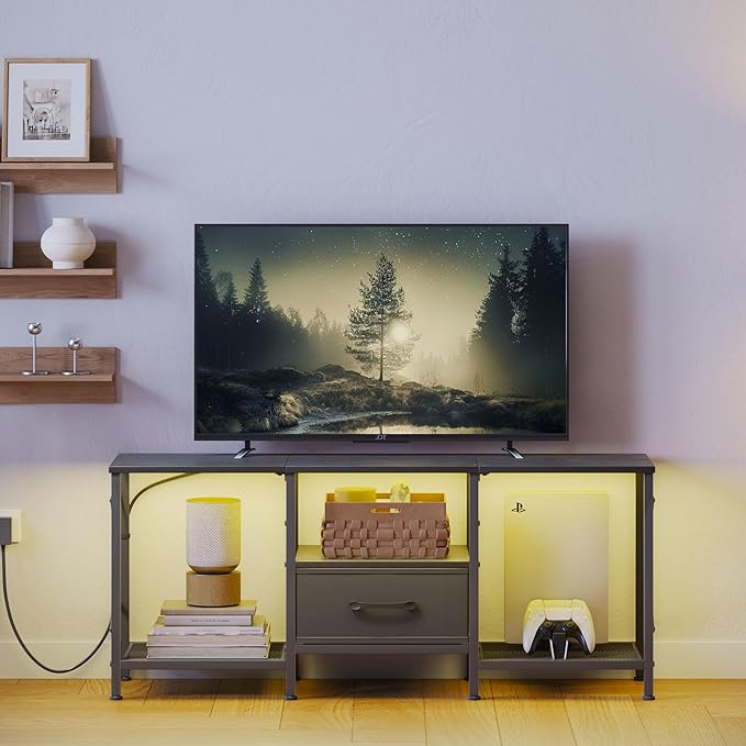 LED TV Stand with Fabric Drawer, Entertainment Center - Image 8