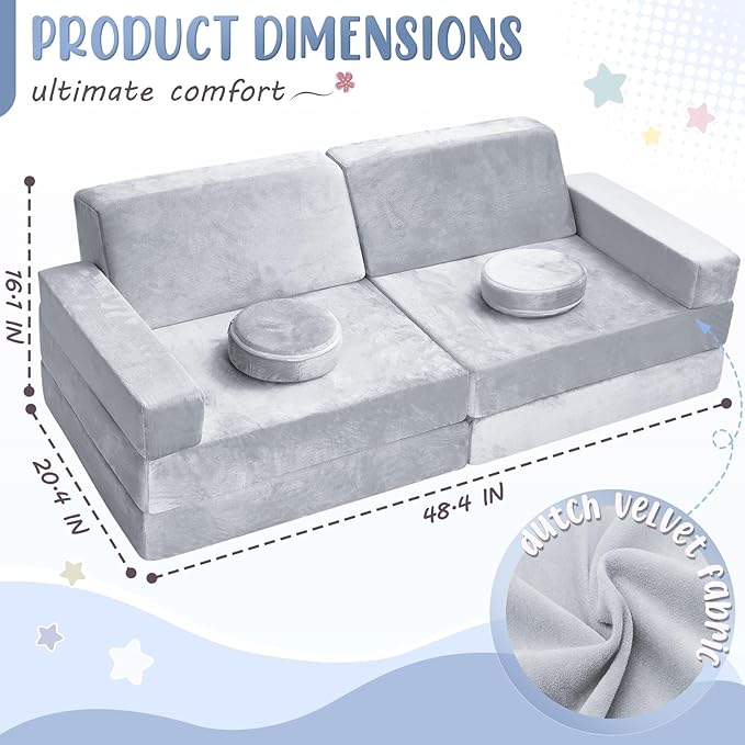 10Pcs Kids Play Couch, Toddler Sofa, Modular Kids Couch - Image 3