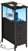 Fixwal Narrow Side Table with Charging Station and LED Light, Skinny Nightstand by Fixwal