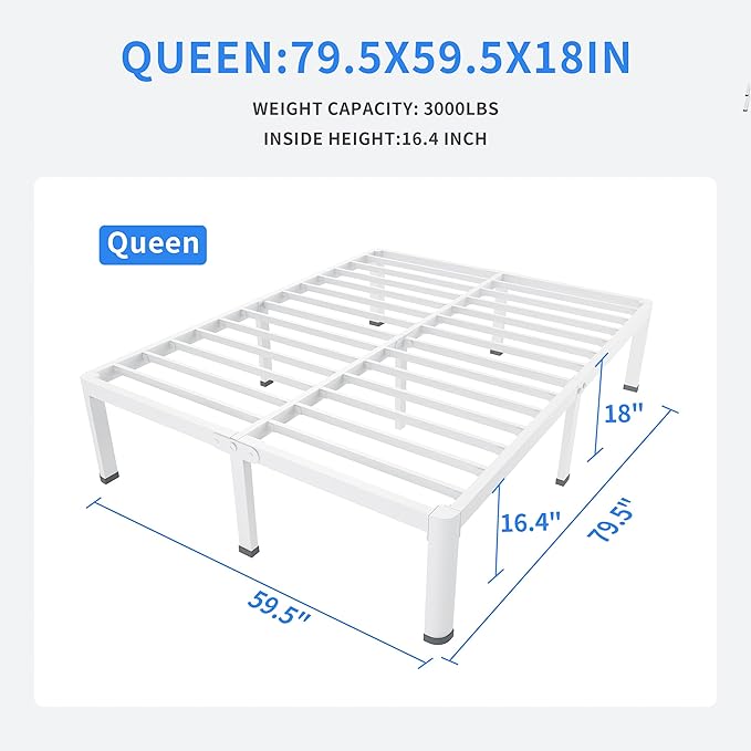 MAF 18 Inch Queen Size Bed Frame White - Image 2