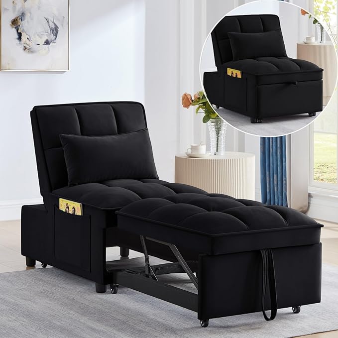 KEIKI Velvet Single Convertible Sleeper Chair Sofa Bed by Unknown