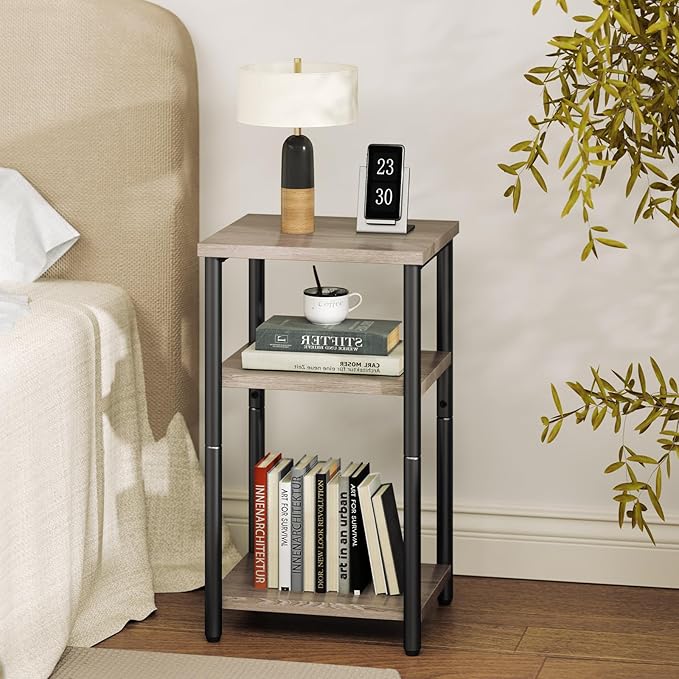 DUMOS End Table Small Side Sofa Tables 3 Tier Tall Nightstand Storage Shelf - Image 7