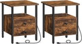 HOOBRO End Table Set of 2 with Charging Station, Nightstand with 2 Drawer & USB by HOOBRO