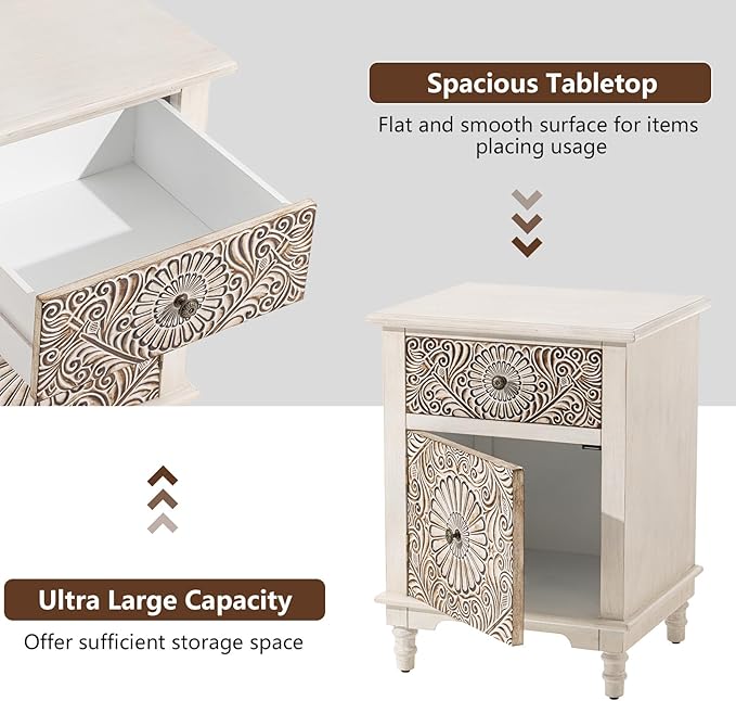 COSIEST Bedside Table Set of 2, Wood Nightstand, Farmhouse End Table - Image 5