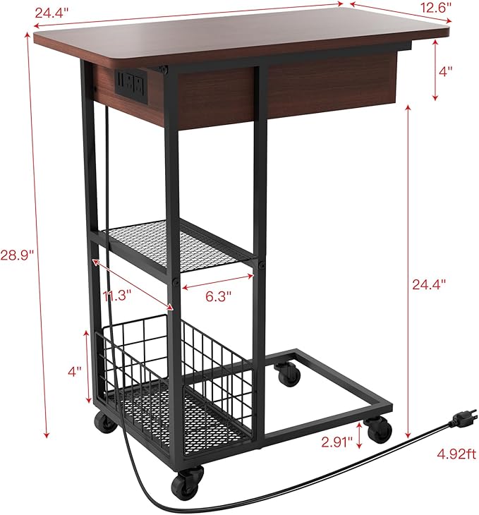 LIDYUK C Shaped End Table with Charging Station, Flip Top Side Table with USB - Image 3