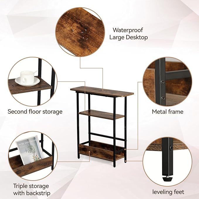 Narrow Side Table for Small Spaces, 3-Tier Small End Table - Image 5