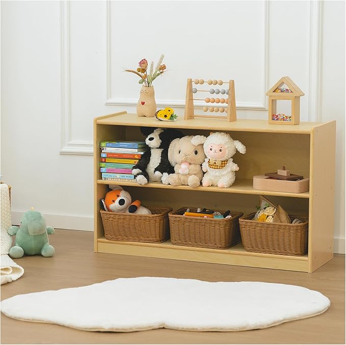 Kids Bookshelf and Toy Storage Shelf, Wooden Montessori Bookshelf, 2-Tier Toy by KidiHouse