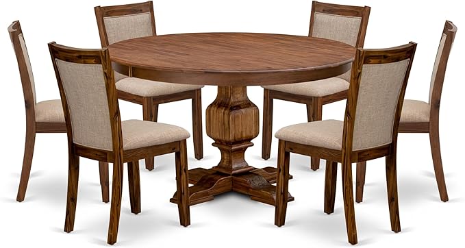 F3MZ7-50N-04 7-Pc Kitchen Table Set Includes a Pedestal Table and 6 Light Tan by LuxebyEastWestFurniture