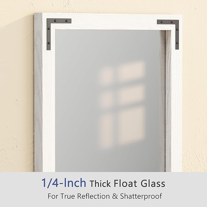 VocalStar White Wood Framed Mirror 22 x 30 Inch, Rustic Natural White Wooden - Image 4