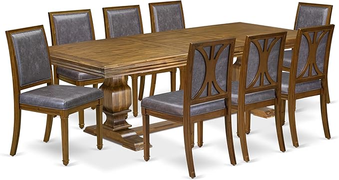 NKAM9-AWA-34 9-Piece Dining Table Set Includes a Kitchen Table and 8 Dark Grey - Image 2