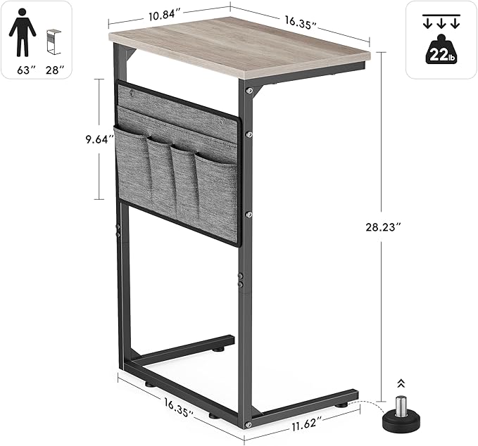Vagusicc C Shaped End Table, Small Couch Side Table, Tall Arm Chair Table TV - Image 3
