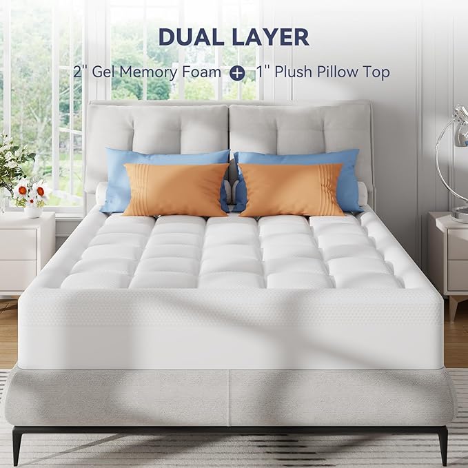 ELEMUSE California King Size Dual Layer 3 Inch Memory Foam Mattress Topper - Image 7