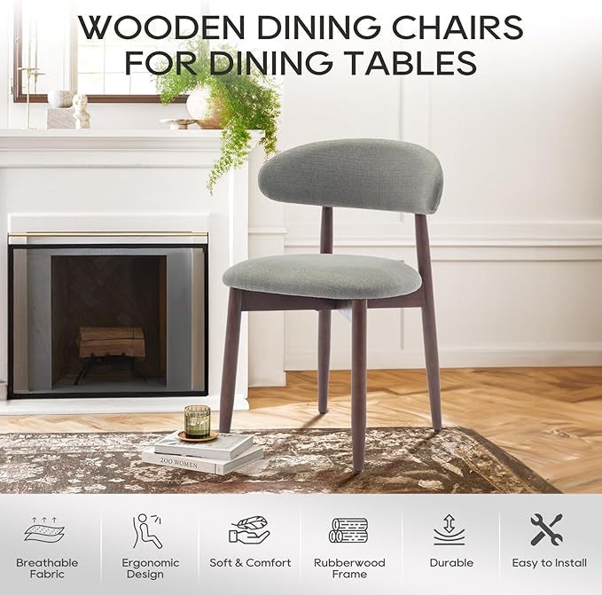 COLAMY Wooden Dining Chairs Set of 6, Modern Fabric Upholstered Kitchen Side - Image 6