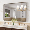 Bronze Bathroom Mirror 48x30 Inch, Brushed Bronze Metal Frame Mirror by JISOSO