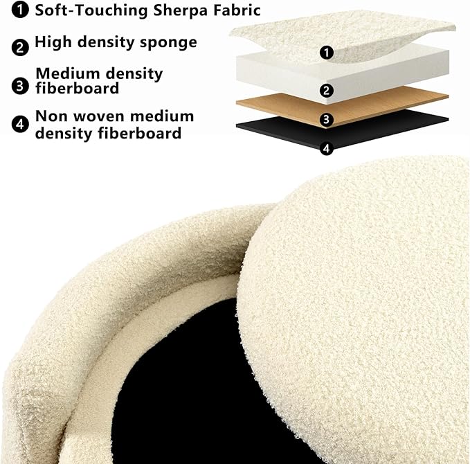 Furniliving Upholstered Button Tufted Round Ottoman, Ottoman - Image 5