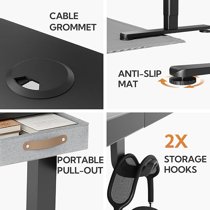 Seang Standing Desk with Drawer, 3 Memory Height Settings with Cable Grommets & - Image 9