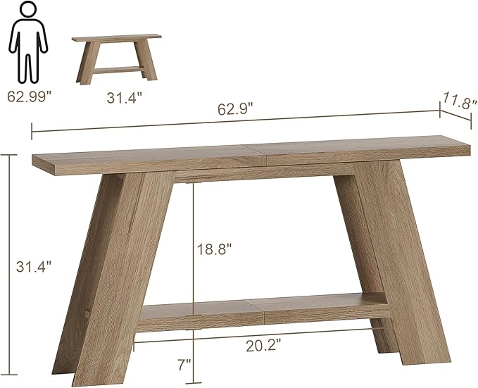 Treocho 63 Inch Long Farmhouse Console Tables - Image 2