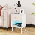 Nightstand with Charging Station and LED Lights, Small Side Table, Bedside by Aienvey