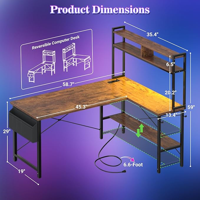 Aheaplus L Shaped Desk Gaming Desk, Reversible Home Office Desk Gamer Desk - Image 3