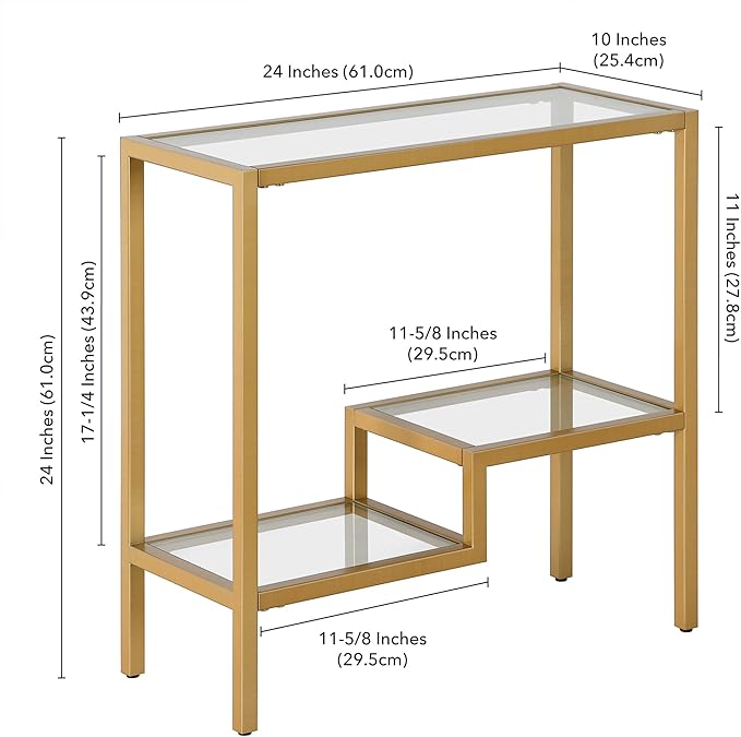 Henn&Hart 24" Wide Rectangular Side Table in Brass, Table - Image 3