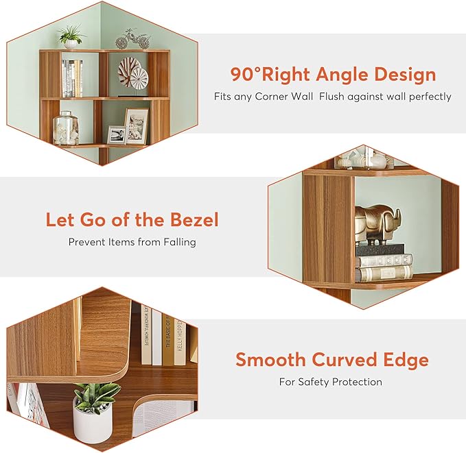 LITTLE TREE 6-Shelf Corner Bookshelf, 65” Tall L Shaped Bookcase, 6-Tier - Image 7