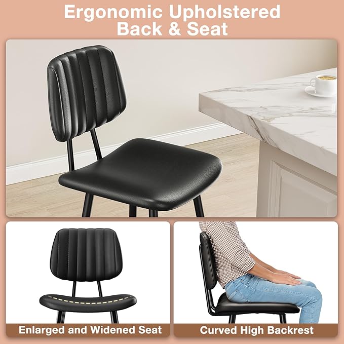 24-Inch Leather Bar Stools Set of 2, Counter Height Barstools - Image 4