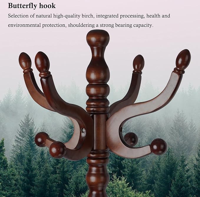 Coat Rack Stand, Solid Wooden Coat Tree - Image 2