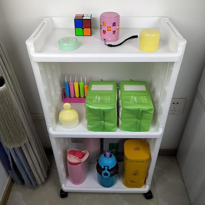 3 Tier Rolling Storage Cart Organizer Shelf on Wheels Movable Organization Rack - Image 8