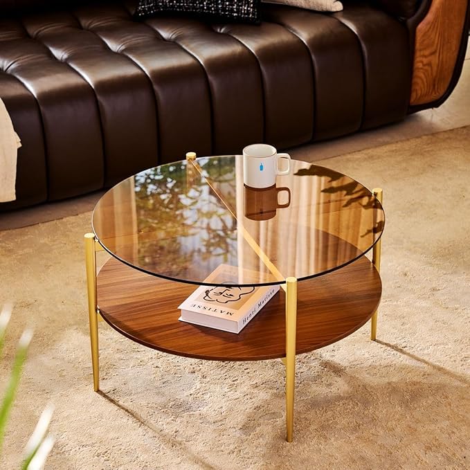 AGV LIGHTING Round Glass Coffee Table, Mid-Century Modern Coffee Table by AGVLightning