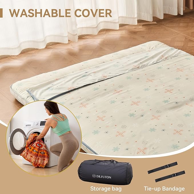 Dr.Futon Japanese Floor Futon Mattress Extra Thick Folding Roll Up Bed Topper - Image 5
