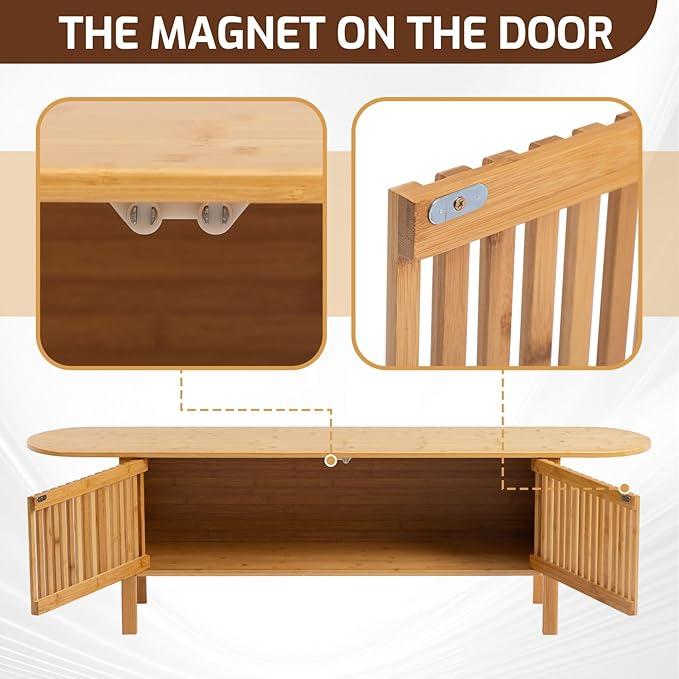 HollyHOME Bamboo TV Stand with Storage - Image 6