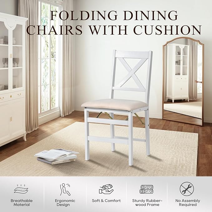 COLAMY Folding Dining Chairs Set of 4 – White Wooden Dining Room Chairs - Image 6
