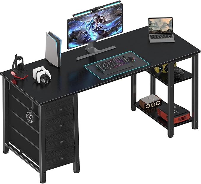 Lufeiya Gaming Desk with 4 Fabric Drawers & Storage Shelves, 63 inch Computer by LUFEIYA