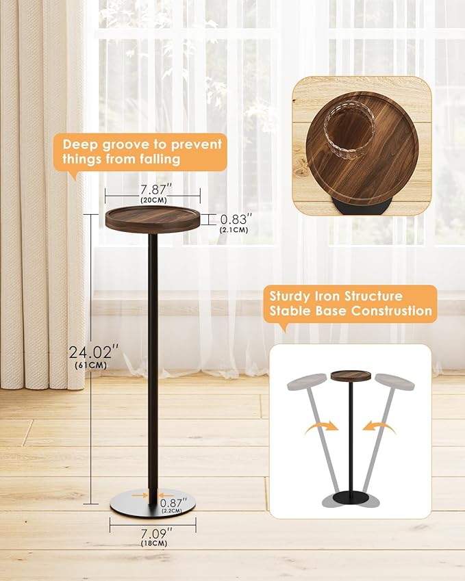 Drink Table, Small Pedestal Side Table, Round Cocktail Table, Circle Accent End - Image 3