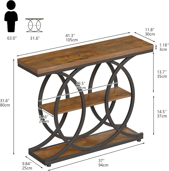 GiftGo Narrow Console Table for Entryway Industrial 3-Tier Sofa Table Behind - Image 2