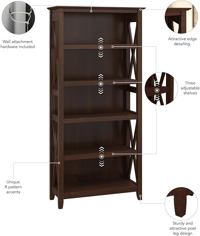 Bush Furniture Tall 5 Shelf Bookcase - Image 5