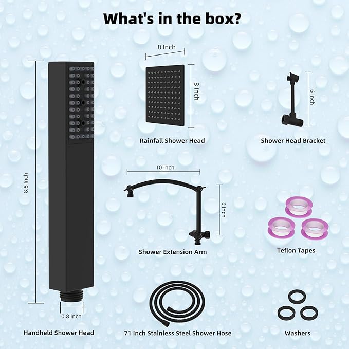 Hibbent All Metal 8'' Rainfall Shower Head, Square Shower Head Combo, High - Image 8