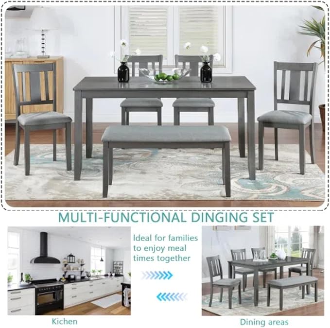 6-Piece Dining Table Set for 4-6 People, Kitchen Set - Image 4
