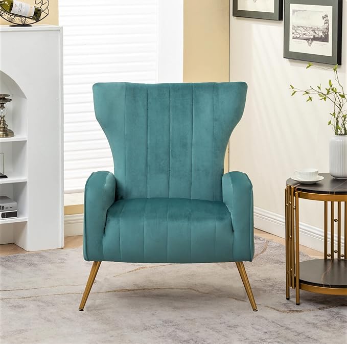 Container Furniture Direct Modern Velvet Accent Chair, Channel Tufted Bedroom by ContainerDirect