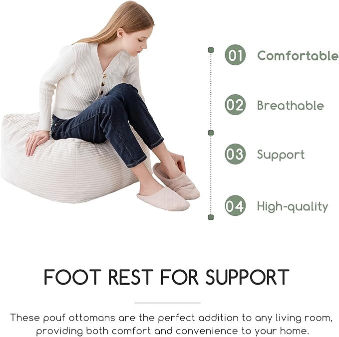 HIGOGOGO Square Stuffed Pouf Ottoman, Corduroy Poufs - Image 5