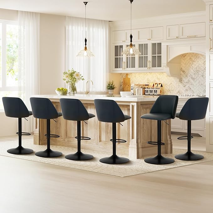 COLAMY Bar Stools Set of 2, Modern Swivel Bar Chairs, Adjustable PU Leather - Image 6