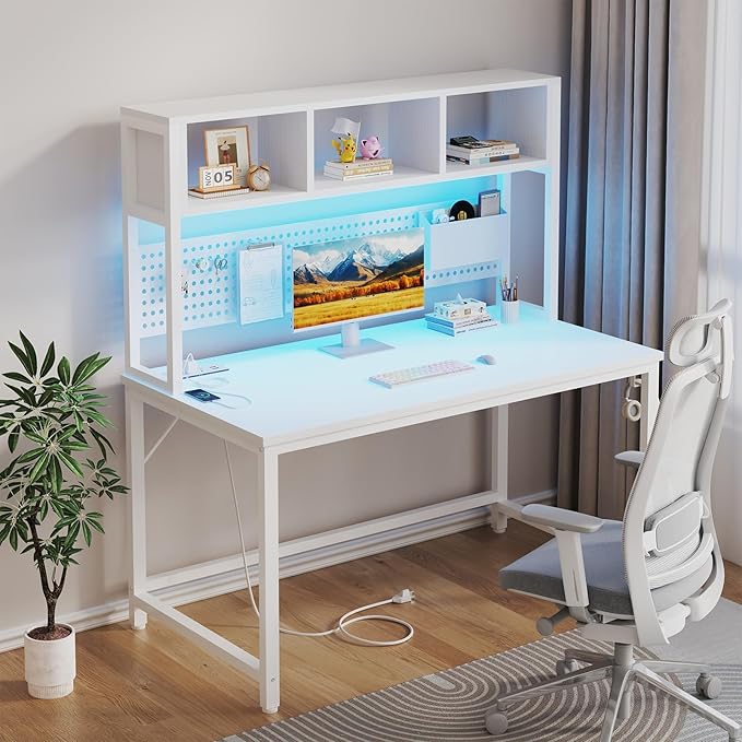 White Computer Desk with Hutch and Pegboard - Image 2