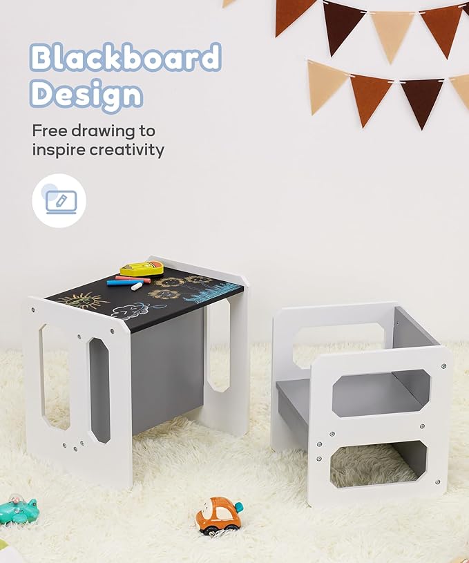 Kids Table and Chair Set, 3-in-1 Wooden Children's Furniture - Image 8