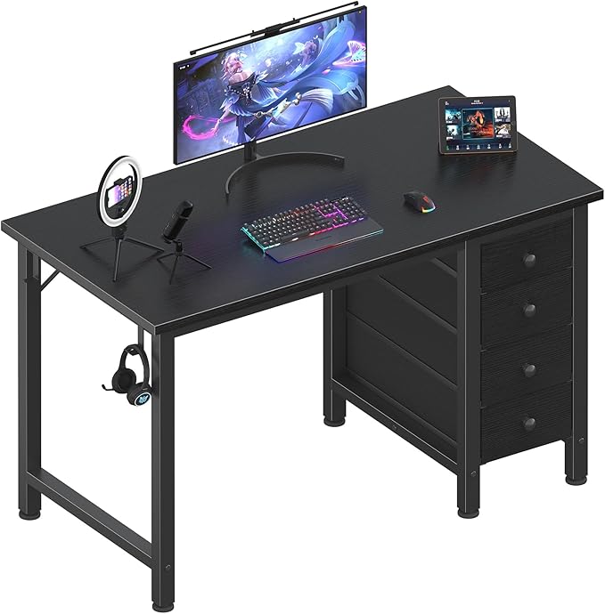 Lufeiya Small Gaming Desk with 4 Fabric Drawers, 40 Inch Kids Girls Teen Cute by LUFEIYA