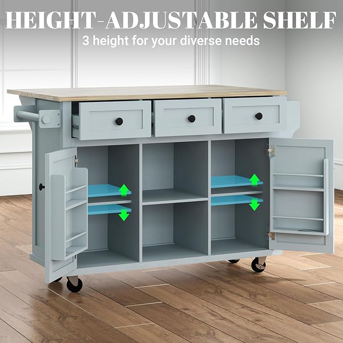 Rovibek Kitchen Island with Drawers 53 in Rolling Island Cart Mobile Portable - Image 4