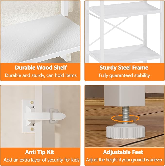 Furnulem 5-Tier Corner Shelf, Narrow Bookshelf - Image 8